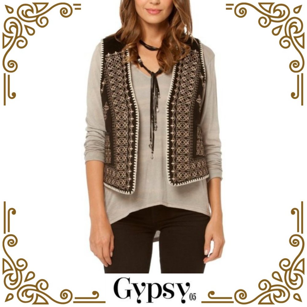 Gypsy 05 Embroidered Sherpa Vest (Faux Shearling)